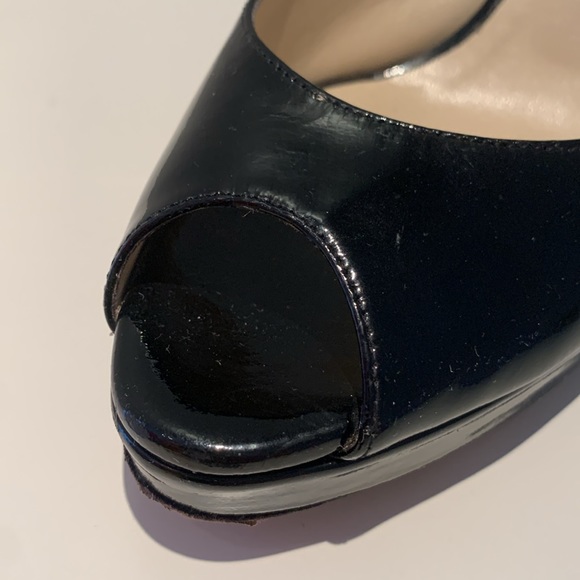 Jimmy Choo Nova Black Patent Peep Toe Platform Slingback 100mm Pumps 38 1/2 - Picture 13 of 16